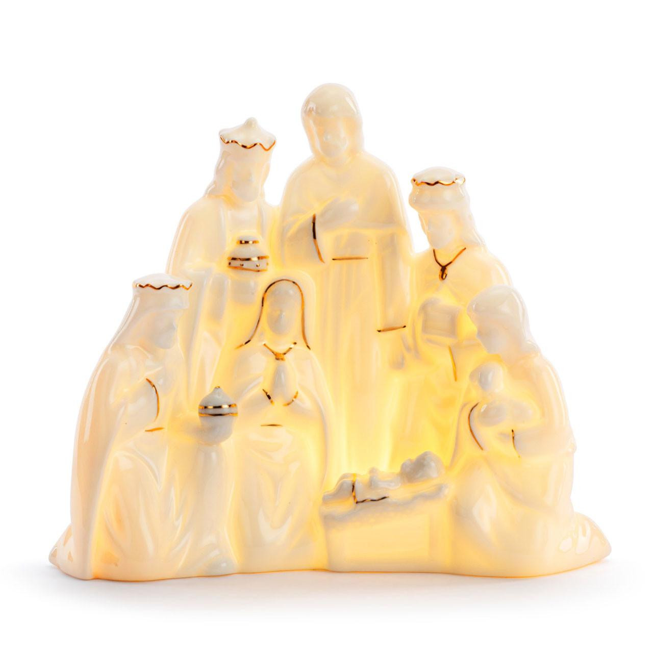 DEMDACO LED Ceramic Nativity Figurine with LED light on