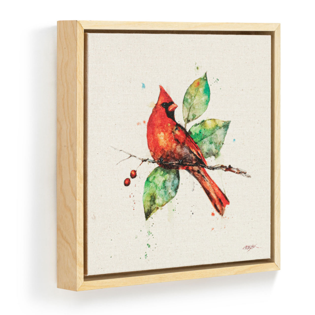 Side view showing frame on the 12x12 Cardinal Wall Art