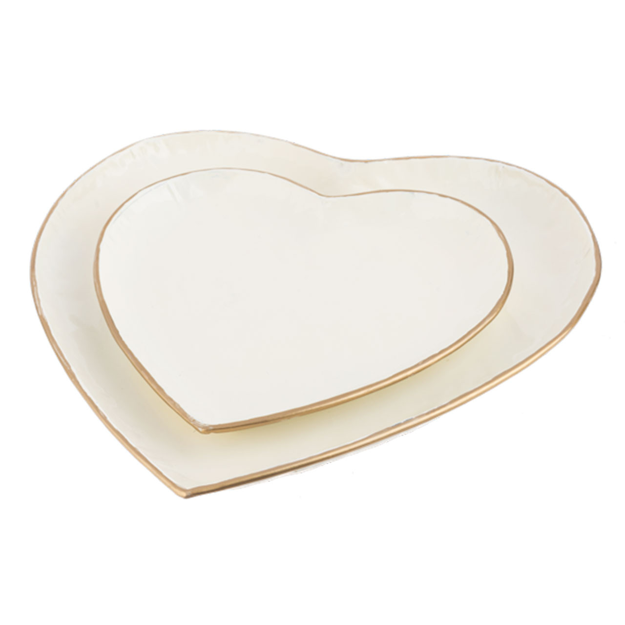 Set of 2 Ivory Heart Trays shown together to see size difference