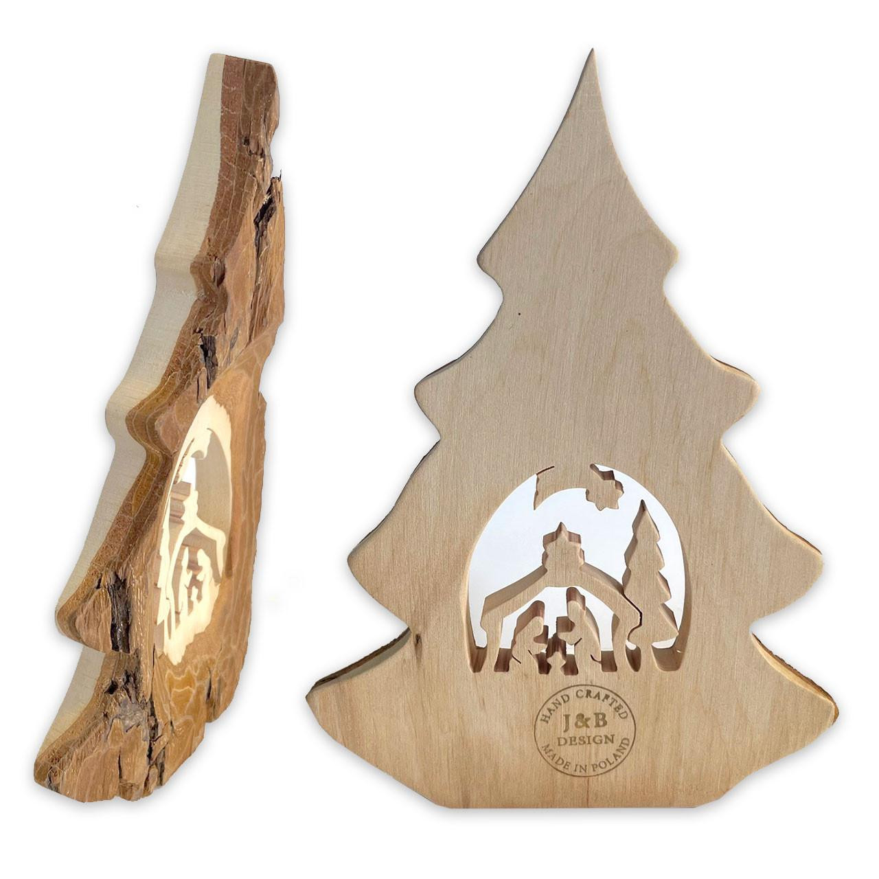 Side and Back views of the Bark Nativity Scene in Christmas Tree
