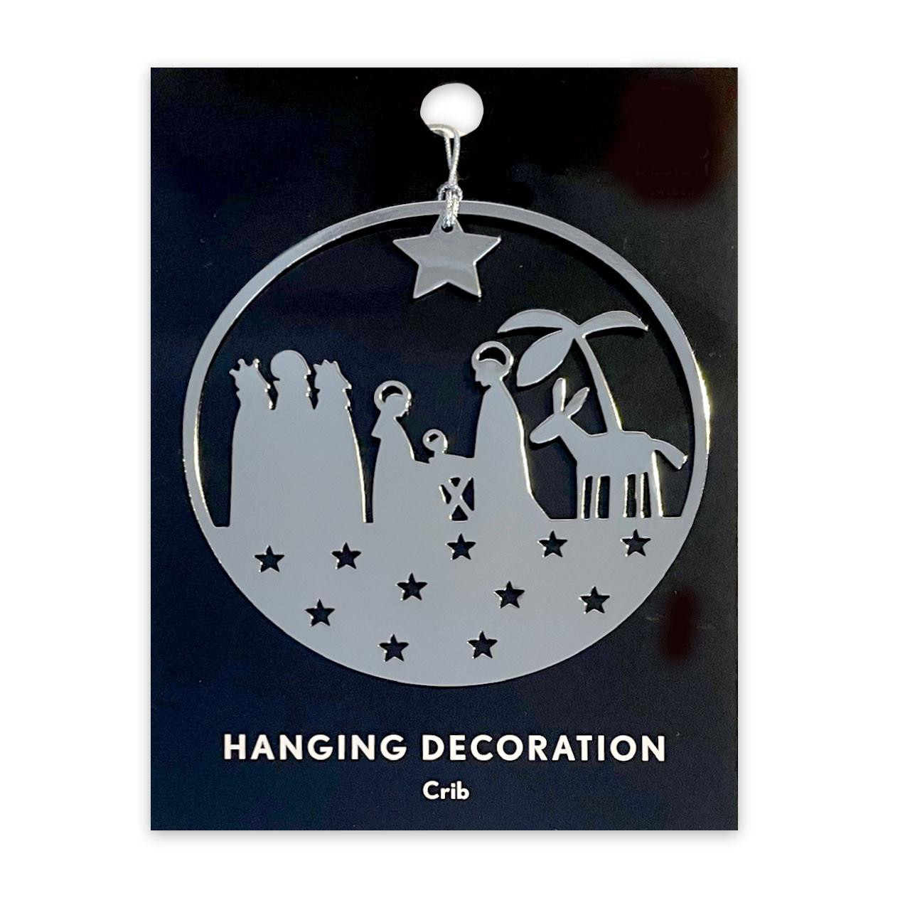 Round Silver Metal Nativity Ornament