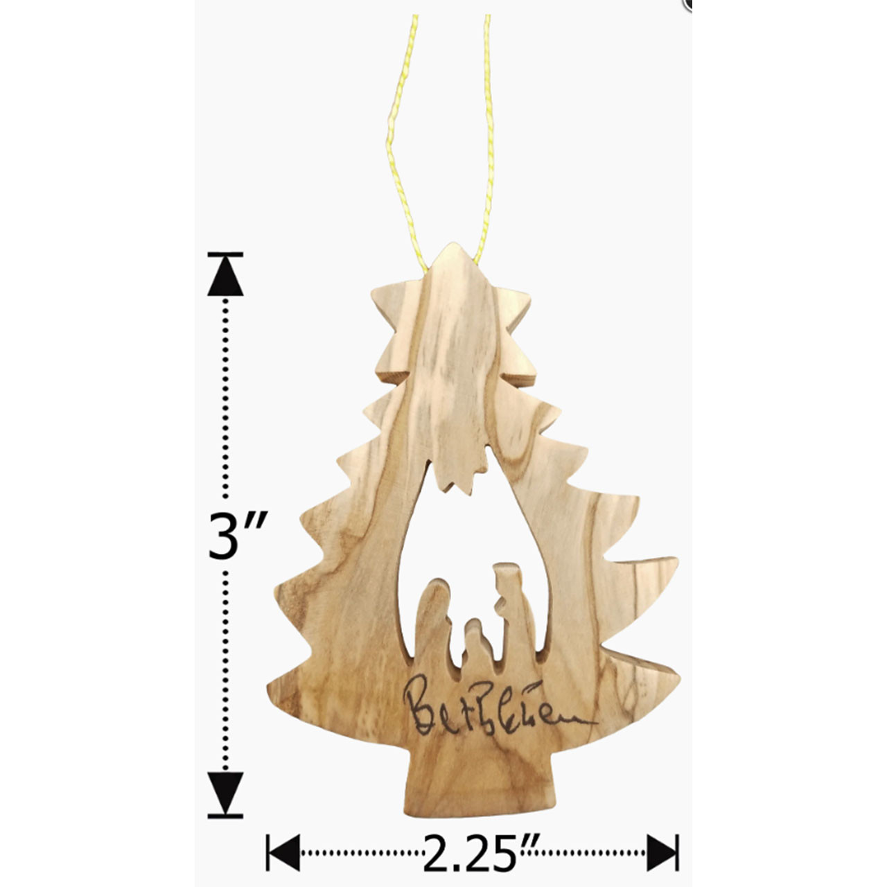 Measurements for the Olive Wood Pine Tree Nativity Ornament