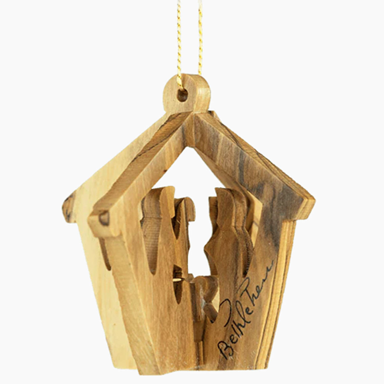 3D Olive Wood Nativity & Holy Family Ornament