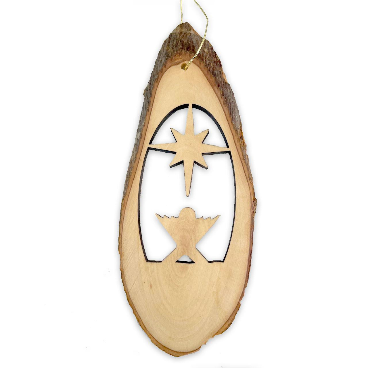 Olive Wood Slice Manger Ornament