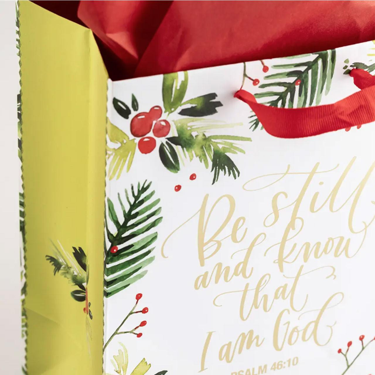 Side and front view of the Medium Be Still Christmas Gift Bag