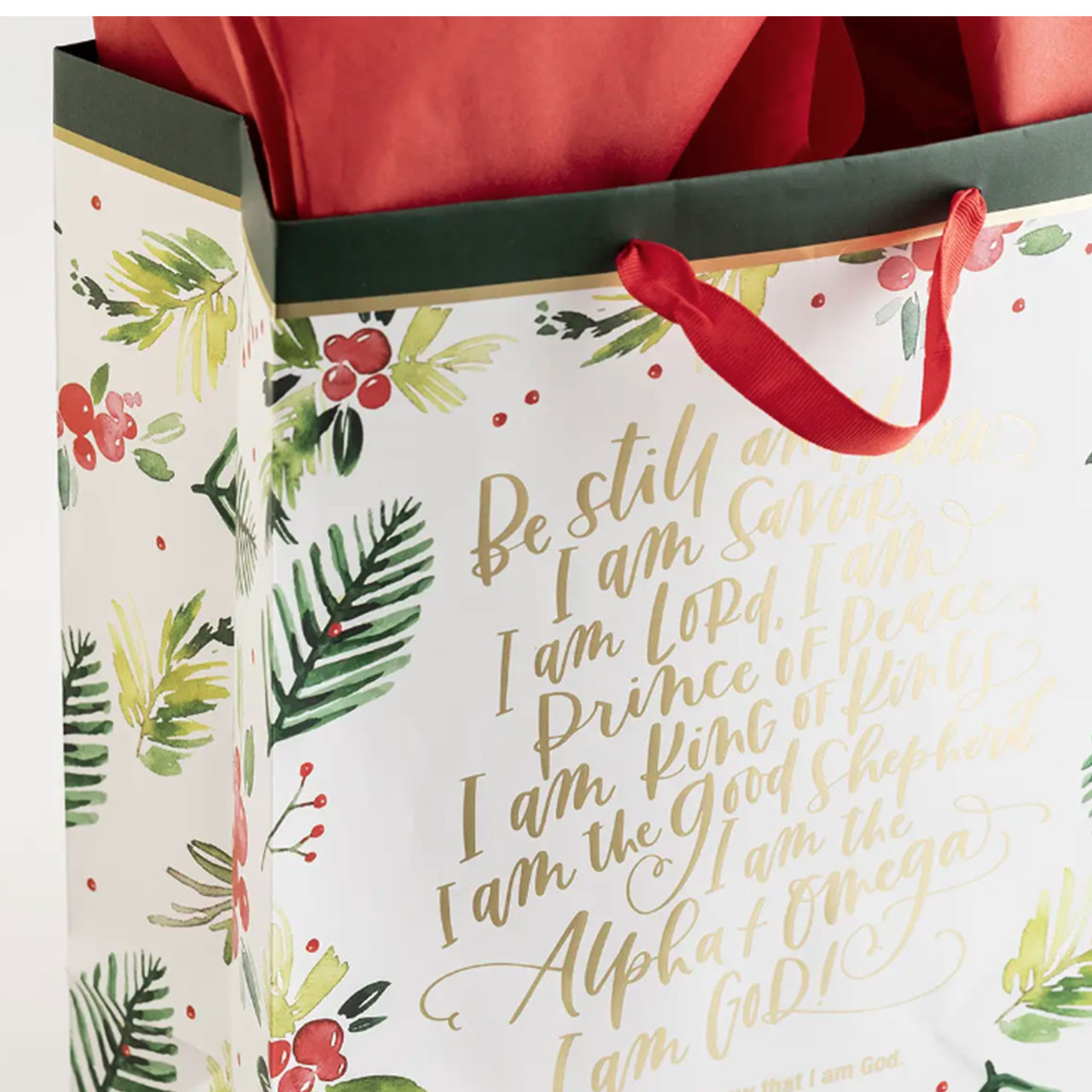 Side and front view of the Large Be Still Christmas Gift Bag