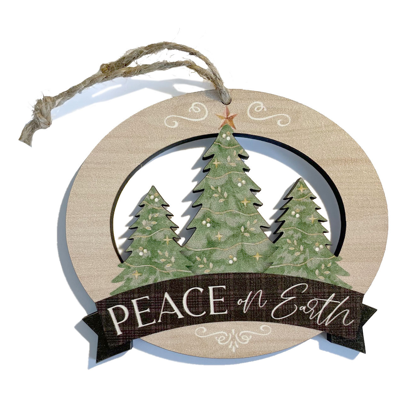 Wood Peace on Earth Ornament