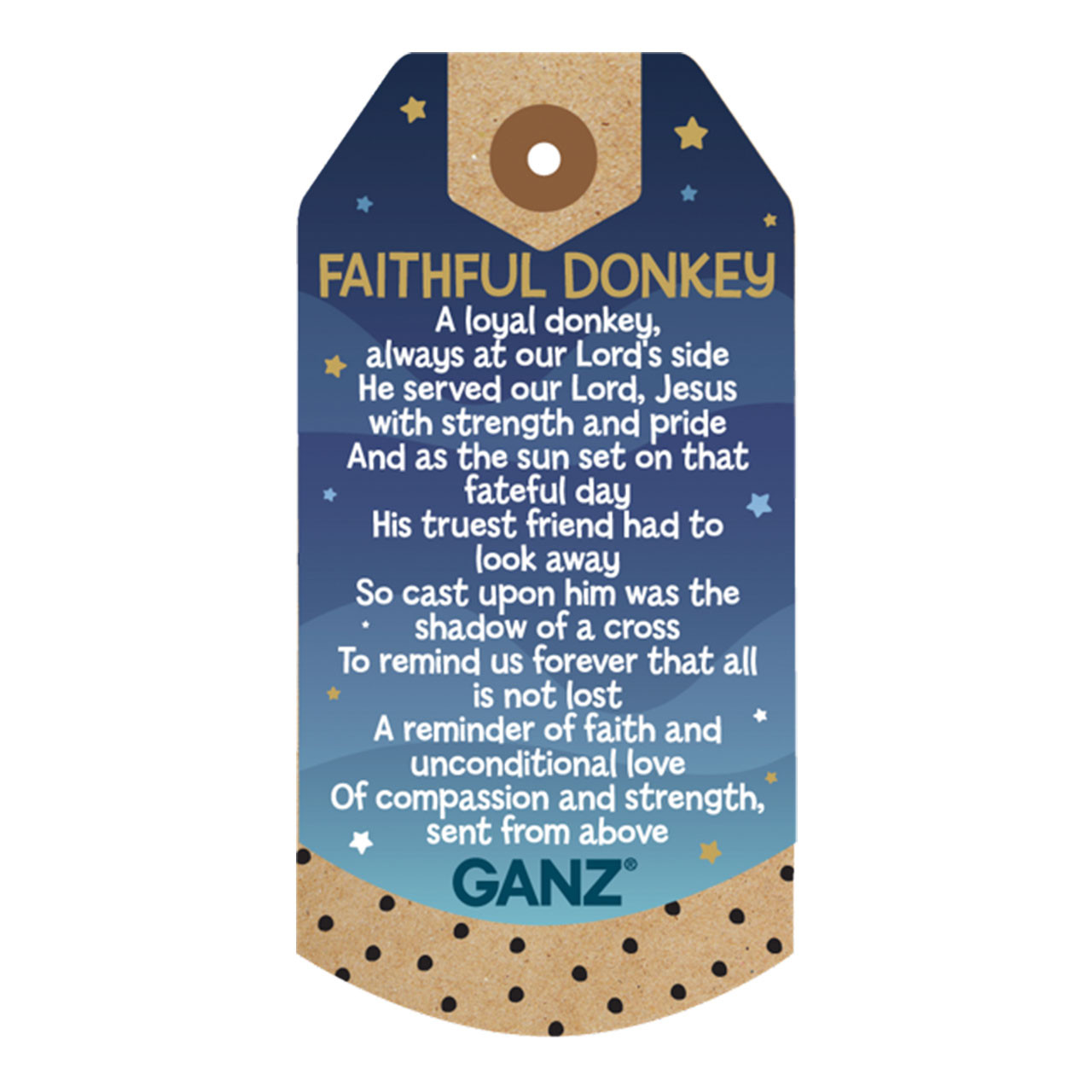 Plush Faithful Donkey story on the tag