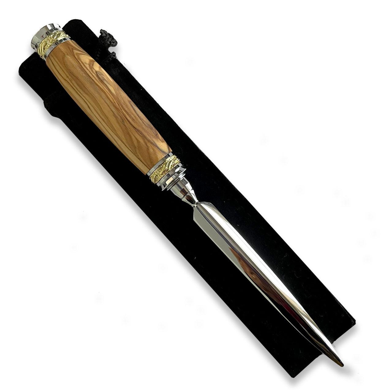 Olive Wood Letter Opener with Chrome Blade