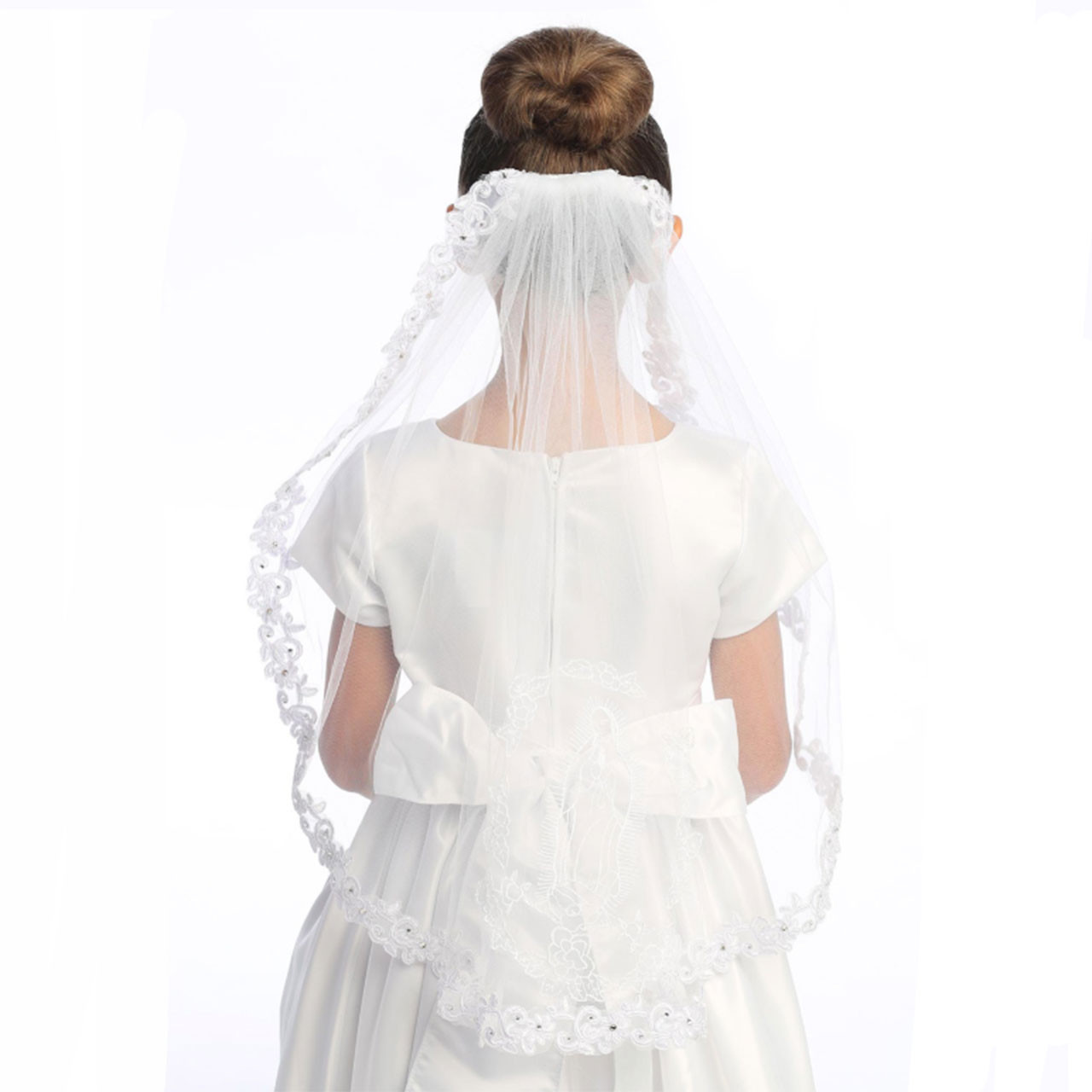 Back view of the Our Lady of Guadalupe Comb Veil