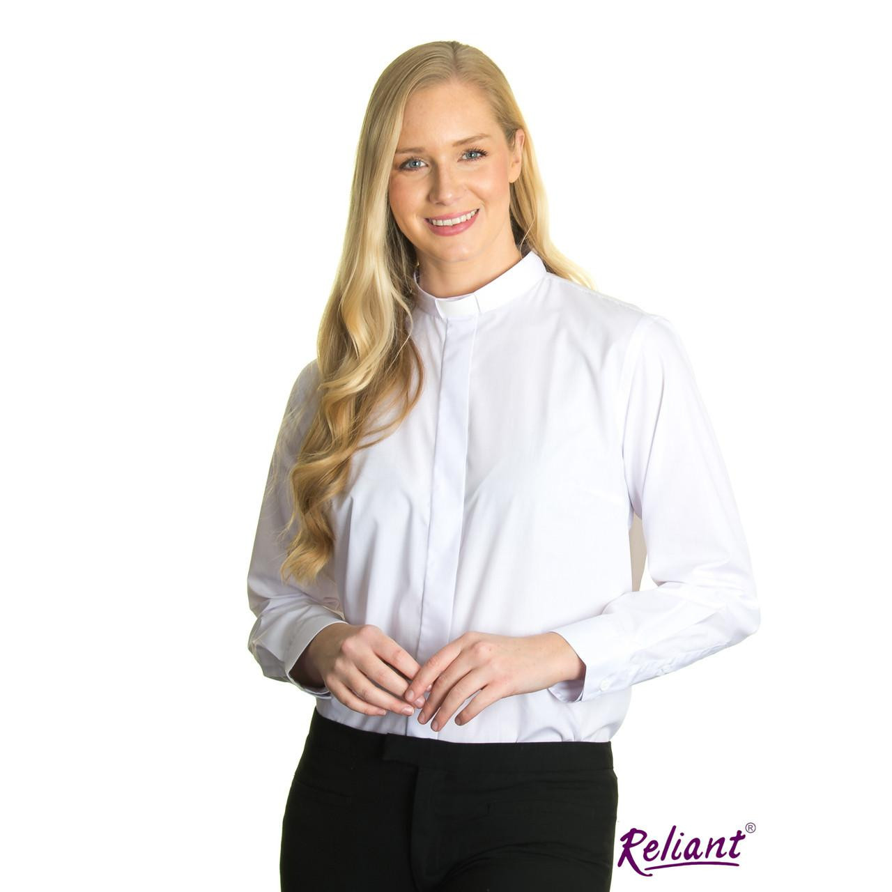 S8131 Women's LS Clergy Blouse from Reliant White