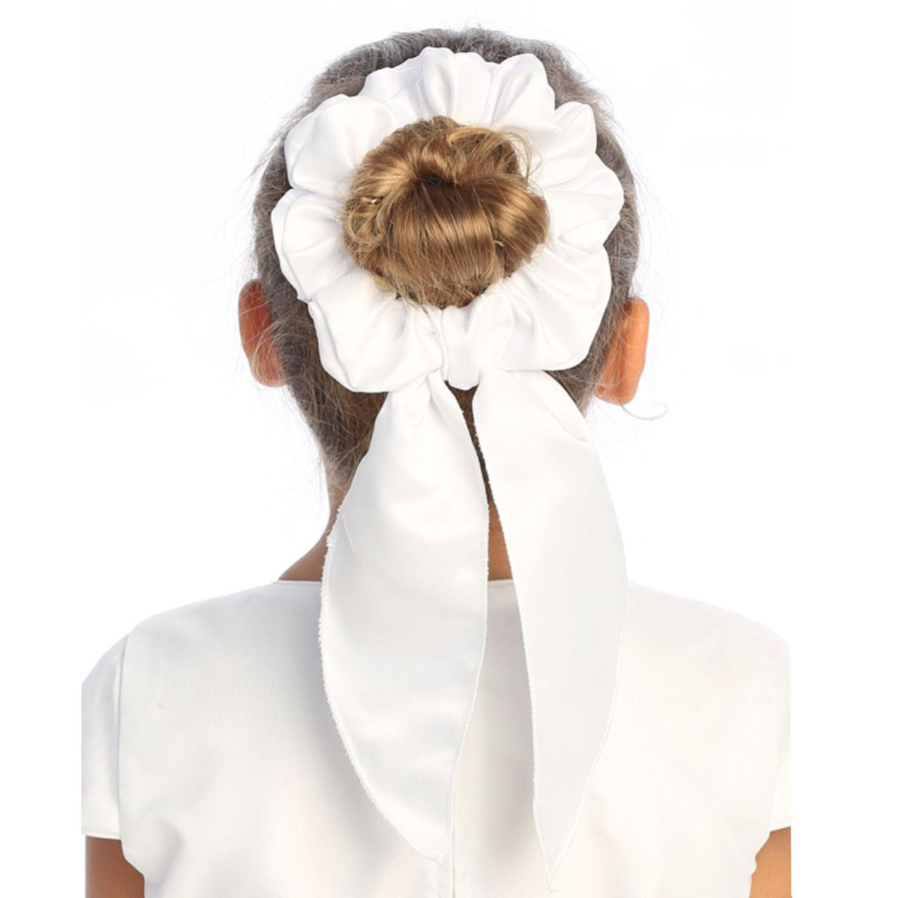 First Communion Satin Scrunchie with Bow