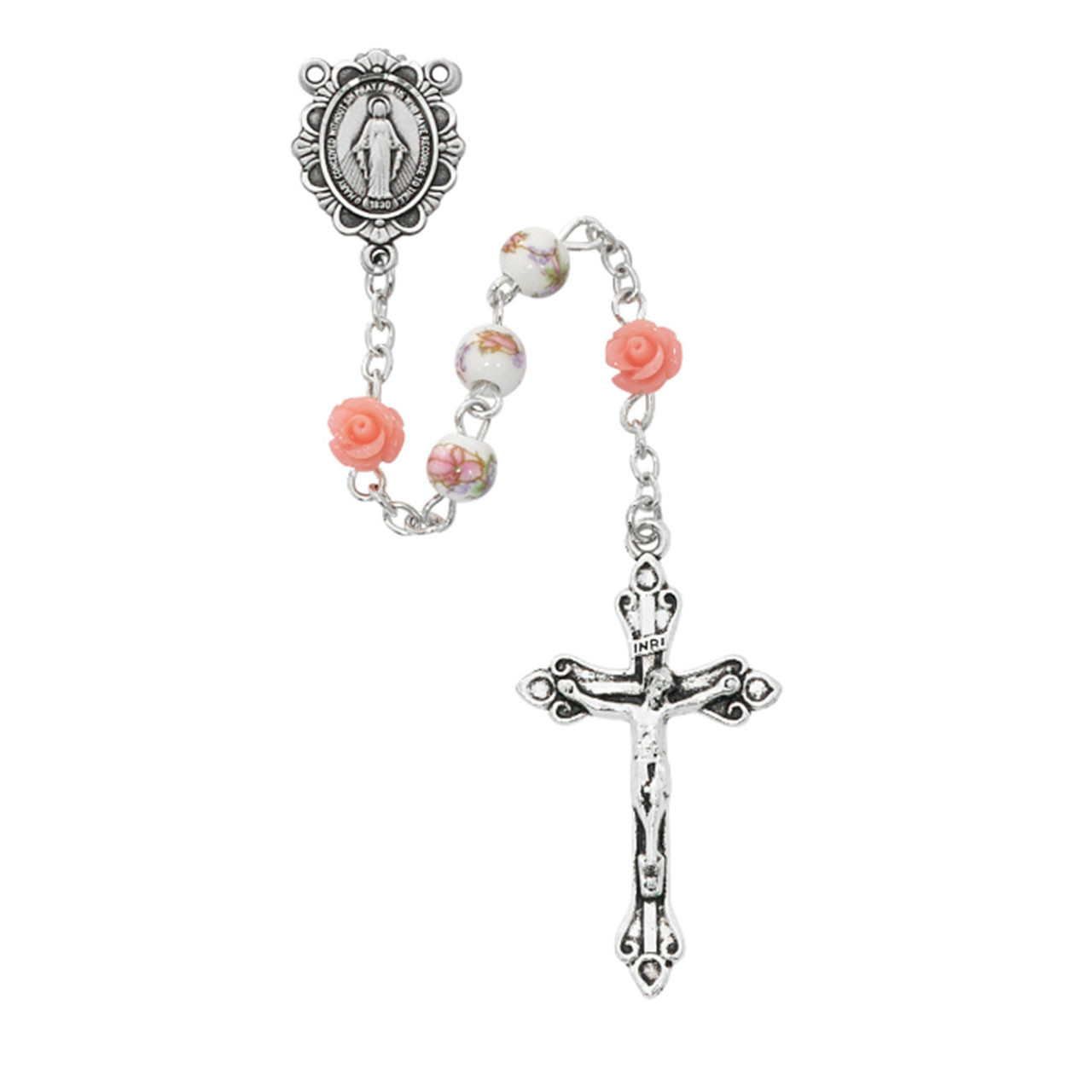 Detail of the 6MM Pink Ceramic Roses Rosary