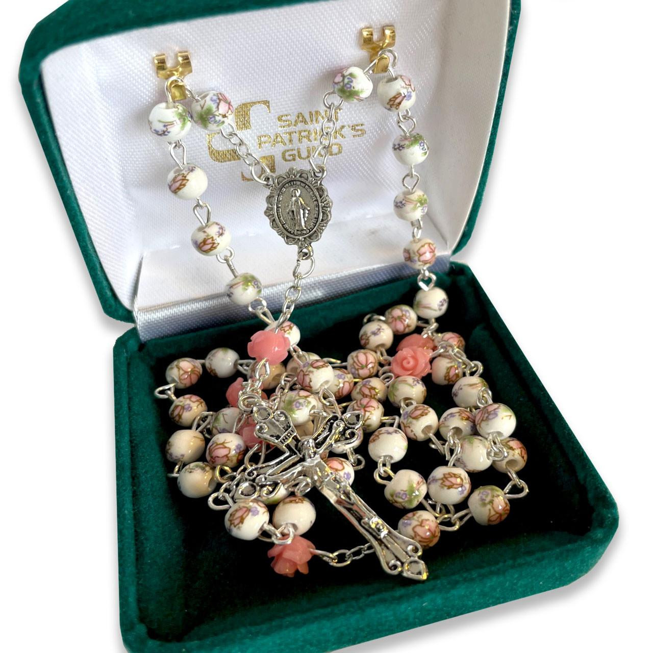 6MM Pink Ceramic Roses Rosary