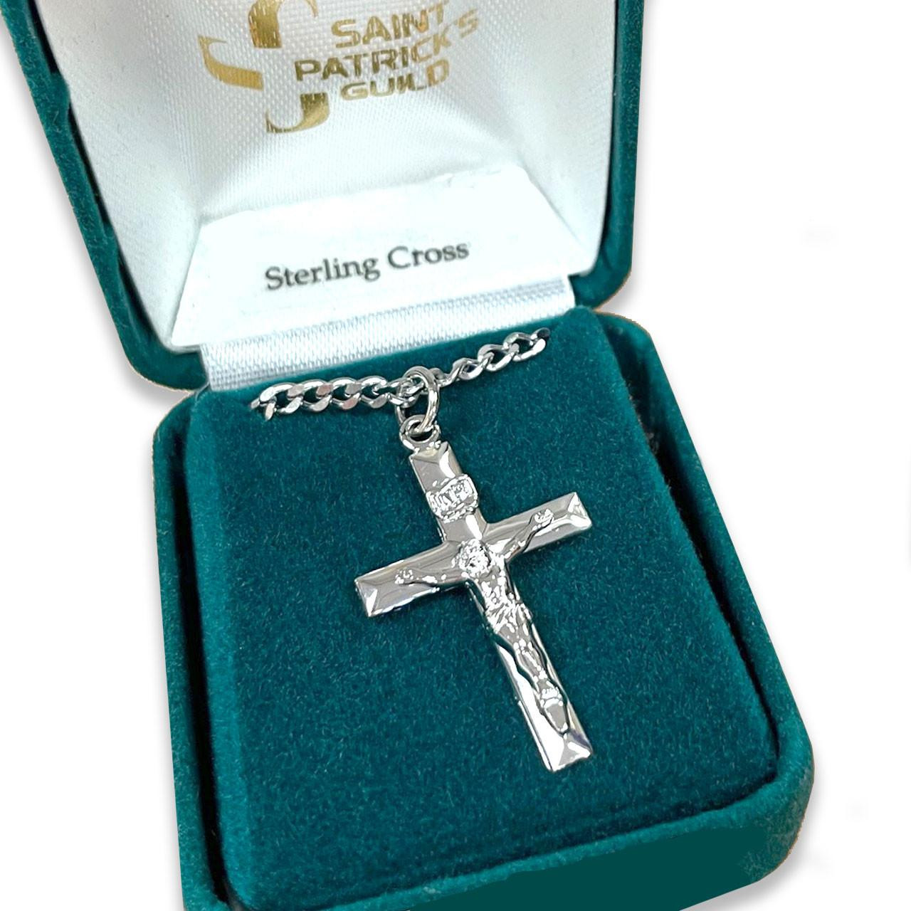 24IN Sterling Beveled Crucifix Necklace