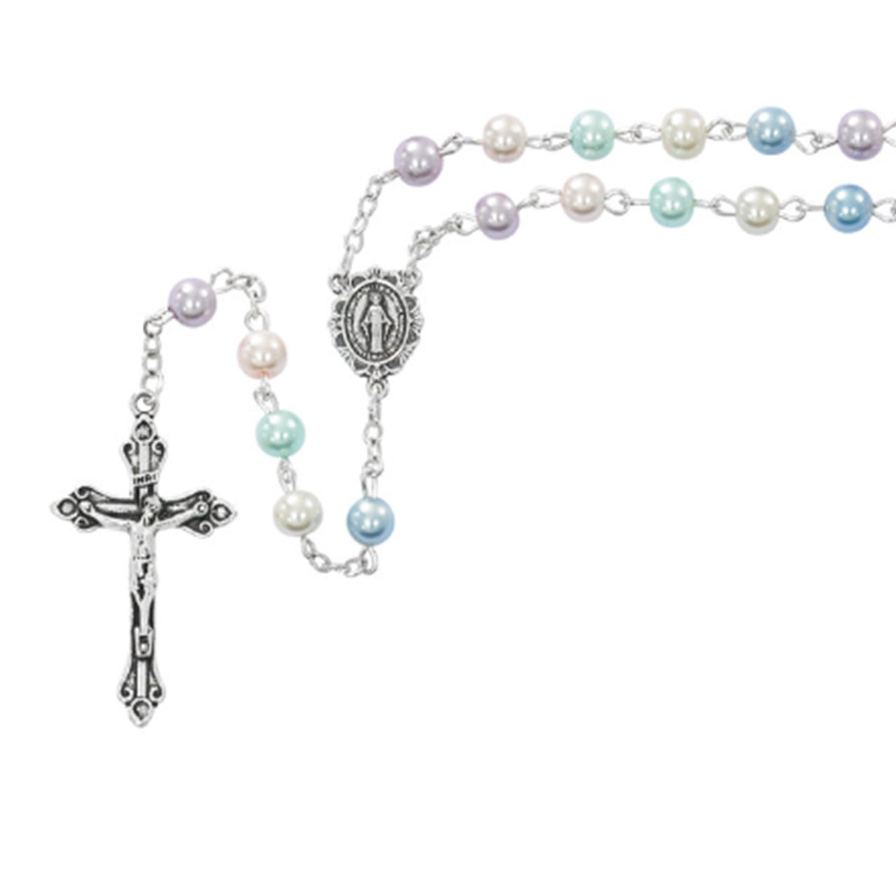 Detail of the Multi-color Pearl Rosary with Miraculous Center