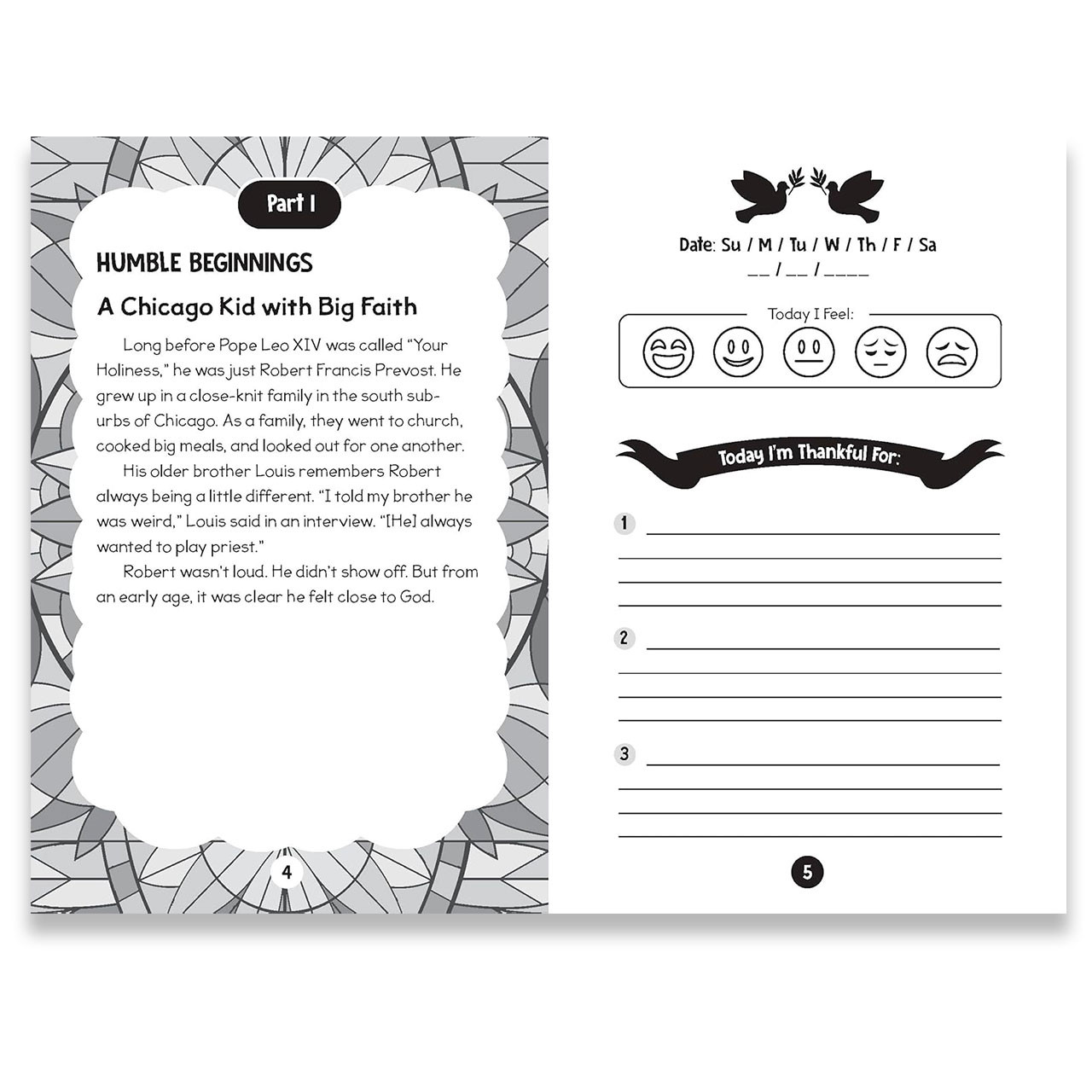 Biographical information inside the My First Pope & Prayer Journal