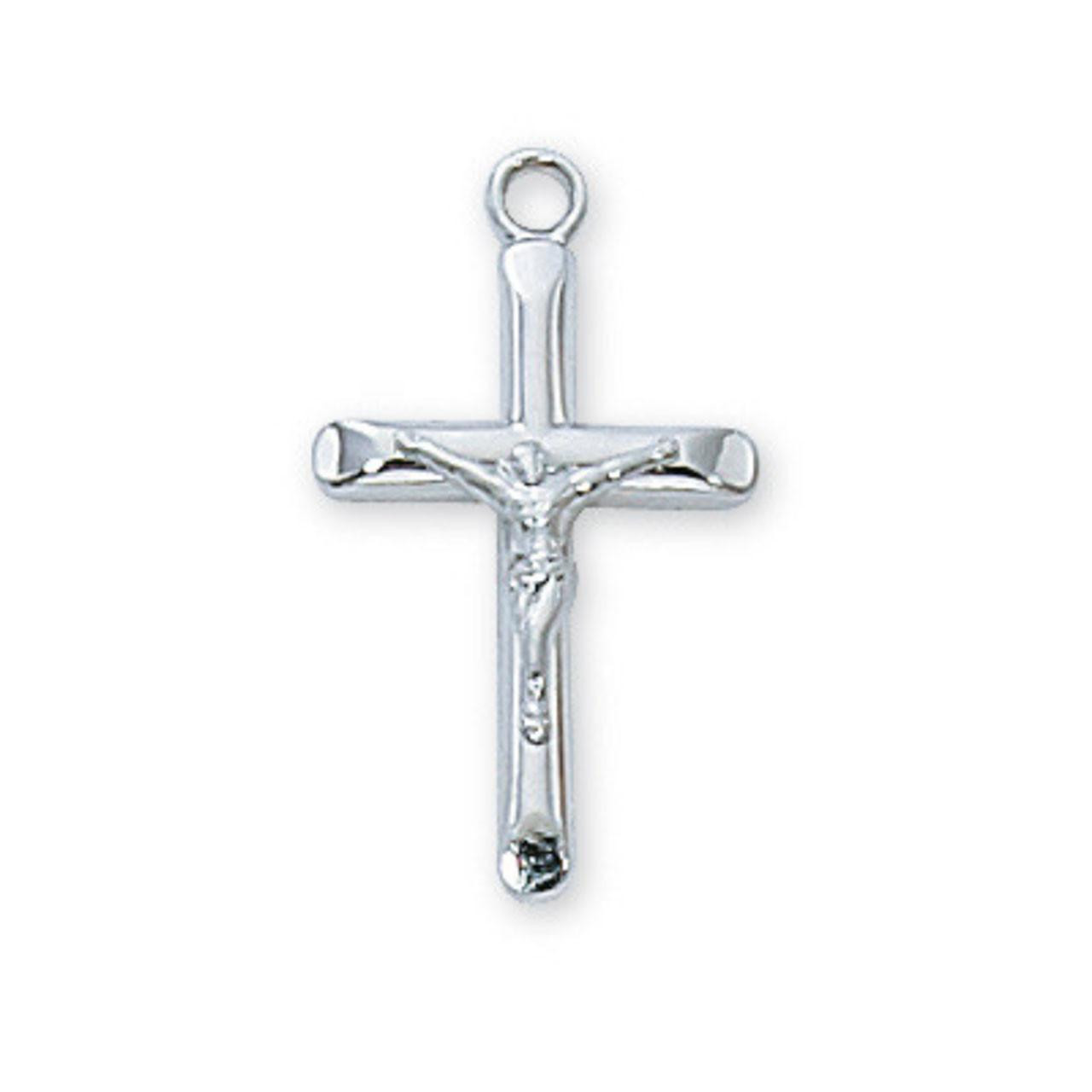 Detail of the 18IN Sterling Silver Rounded Crucifix Necklace