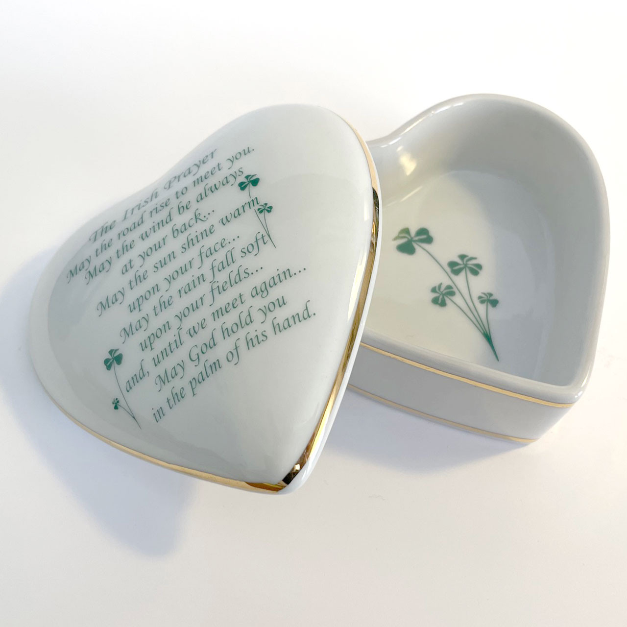 Heart Shaped Shamrock Trinket Box