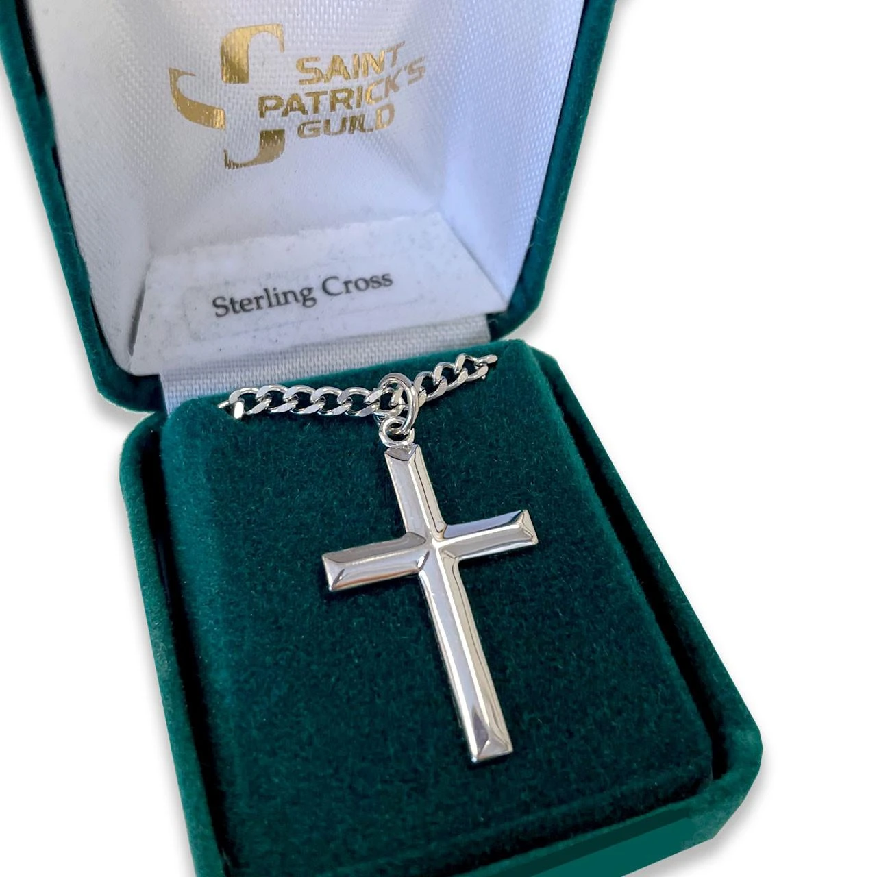 24IN Sterling Beveled Cross Necklace in the gift box