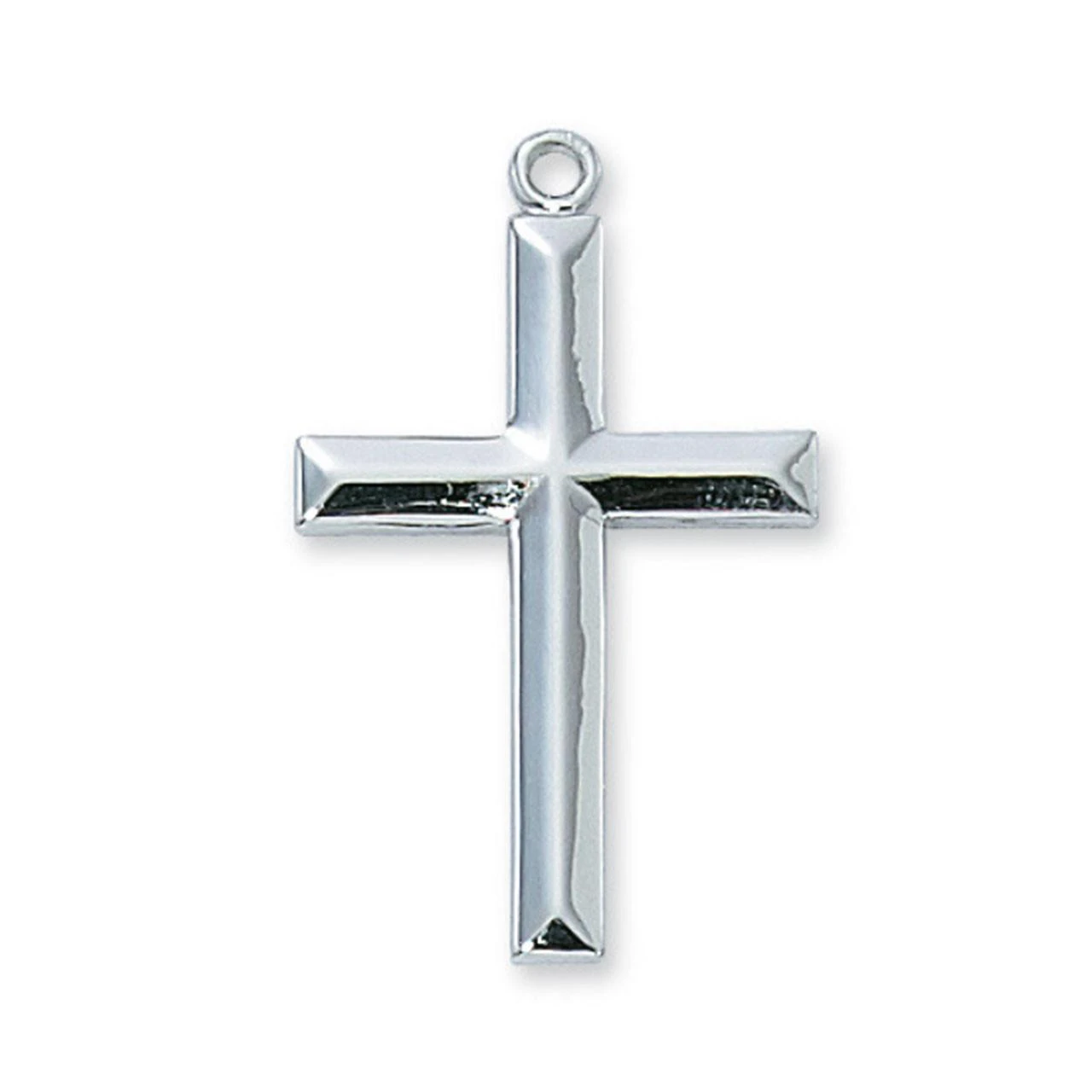 detail of the 24IN Sterling Beveled Cross Necklace