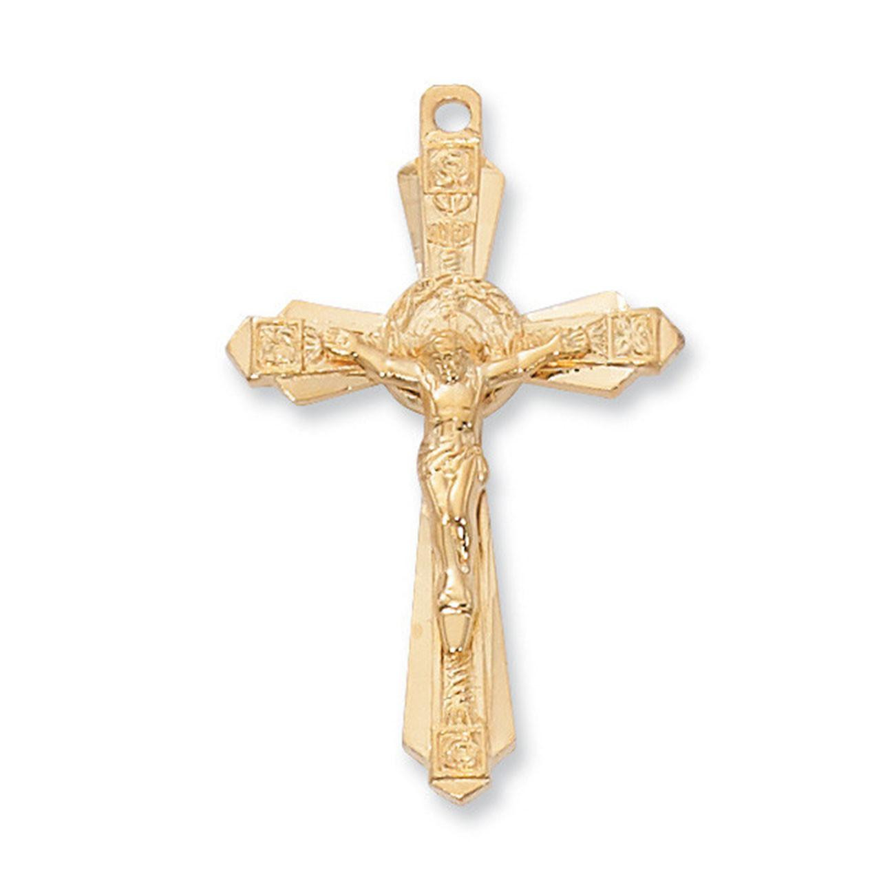Detail of the 24IN Gold Plated Crucifix Necklace with Symbols