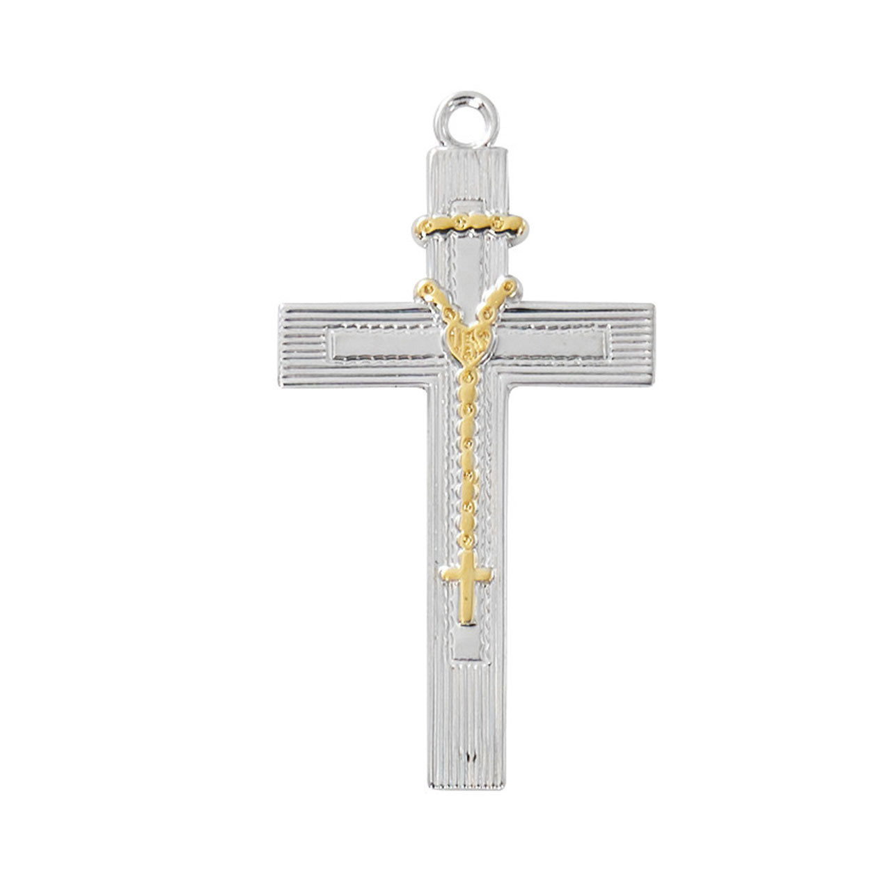Detail of the 18IN Two Tone Rosary Cross Necklace