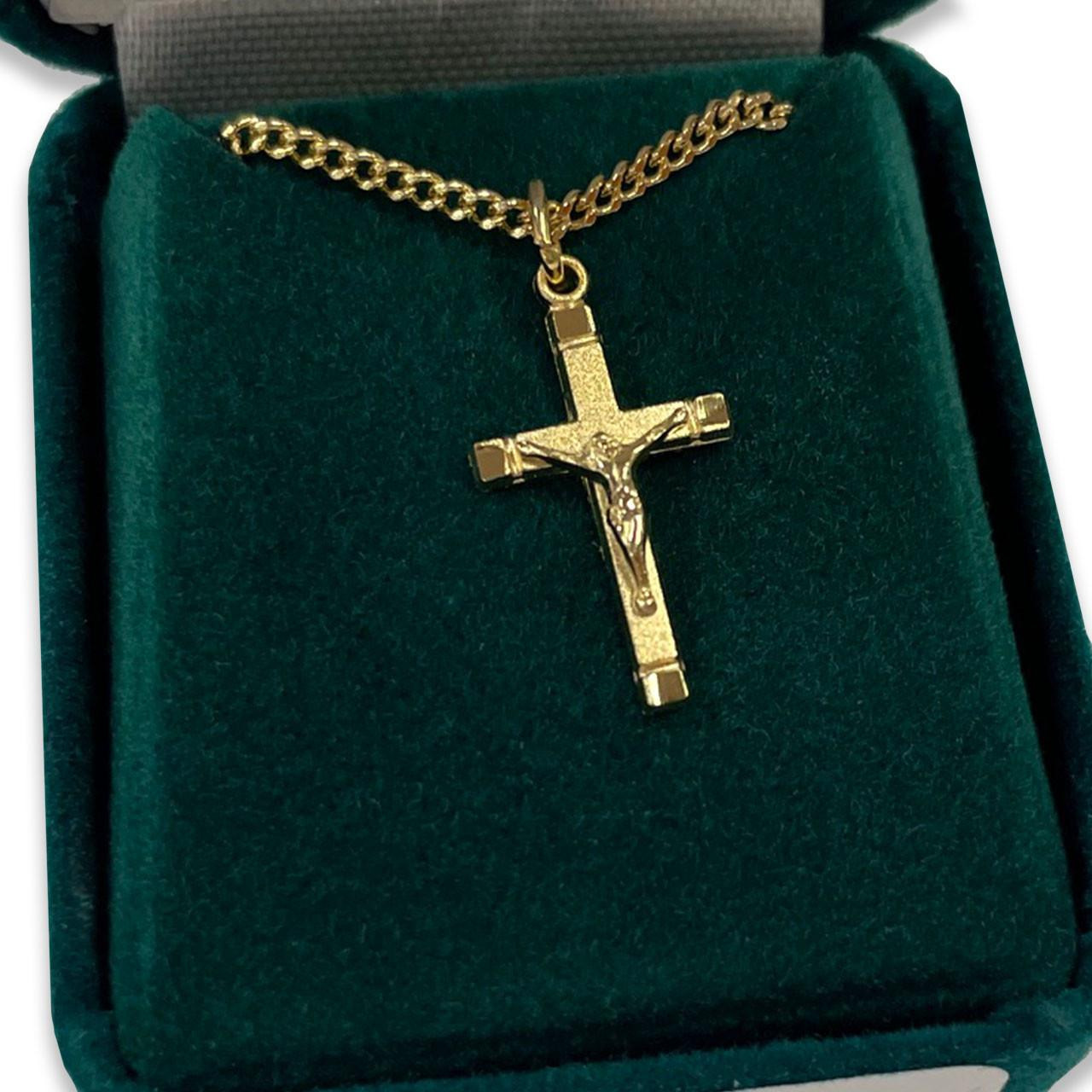 18IN Flat 14kt Gold Plated Crucifix Necklace in gift box