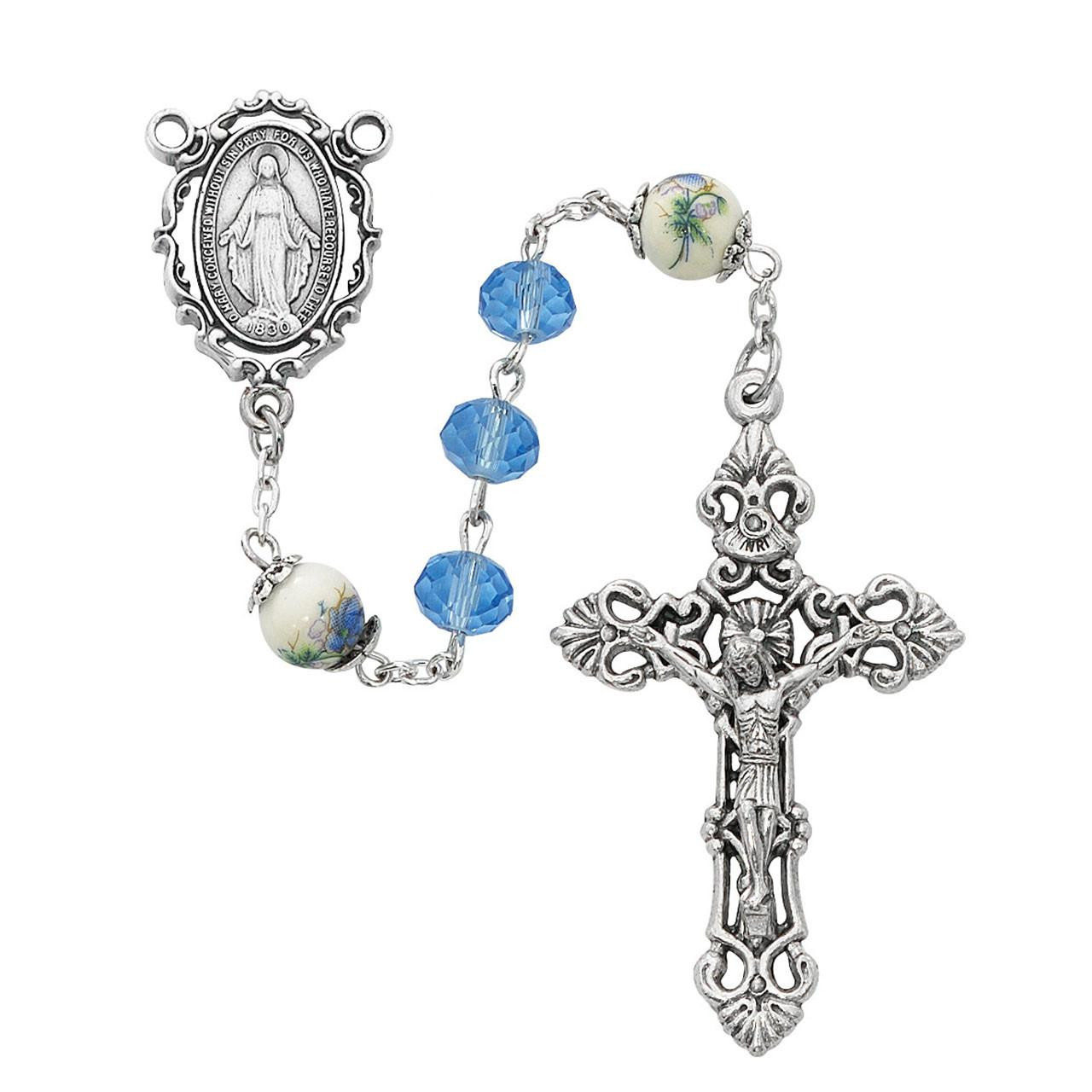 Detail image of the Blue Sun-Cut Crystal & Ceramic Rosary