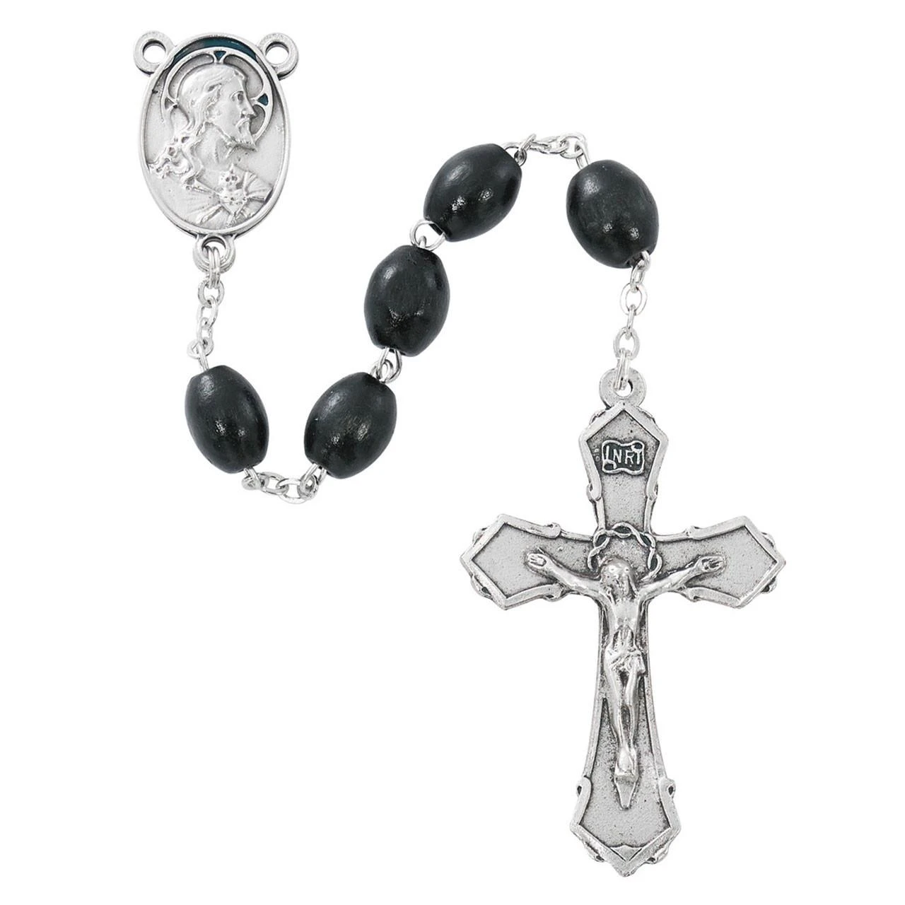 Detail photo of the Black Wood Rosary with Scapular