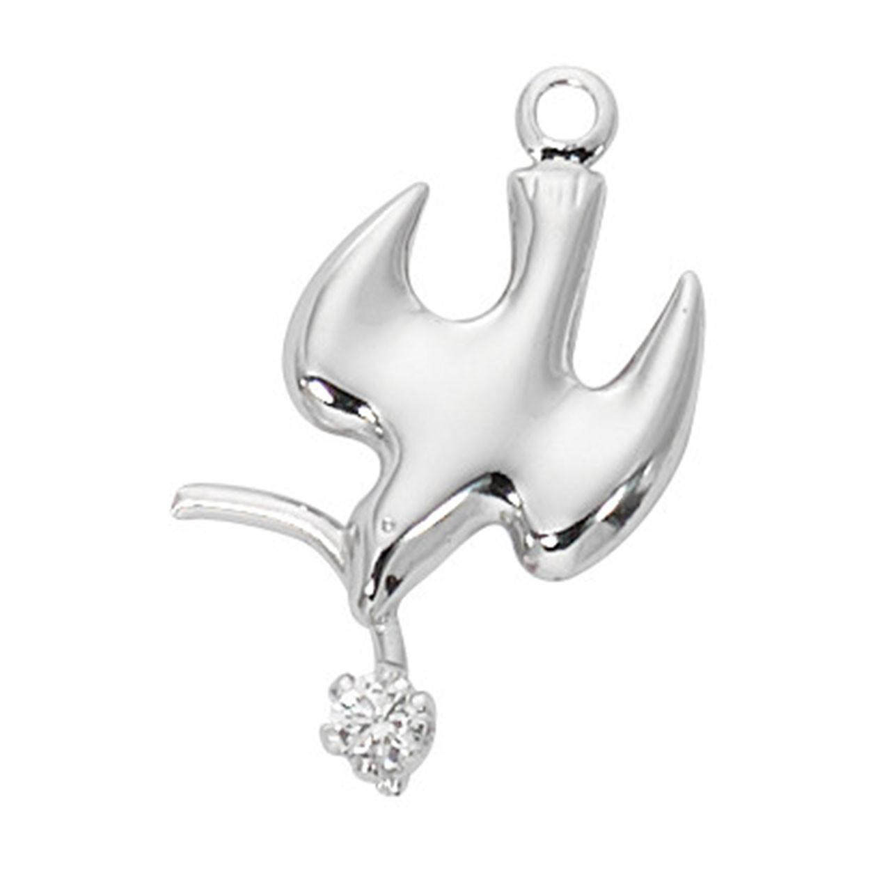 Detail photo of the Adjustable Sterling Dove with Flower Necklace