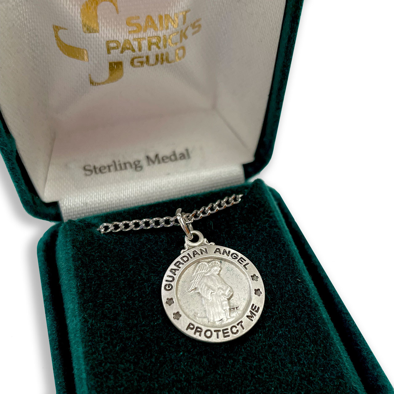 18in Sterling Guardian Angel Necklace shown in the gift box