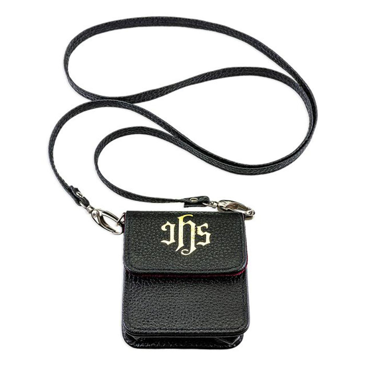 Black Genuine Leather IHS Pyx Case with removable strap