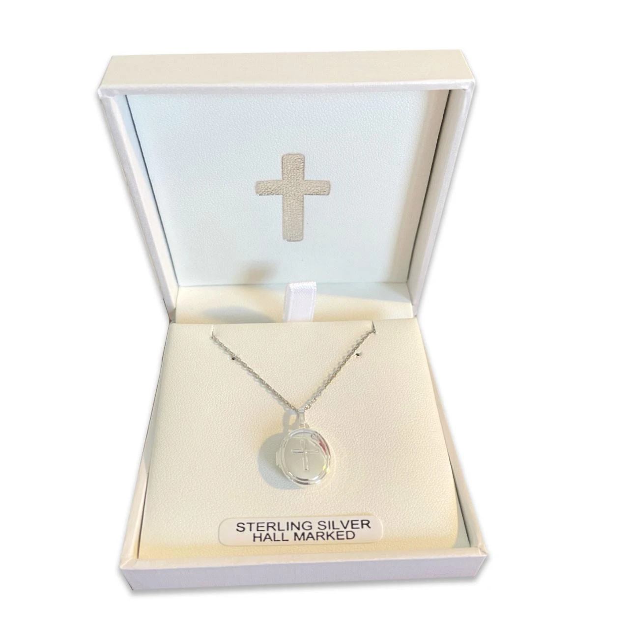 Sterling Cross Locket Pendant in the box