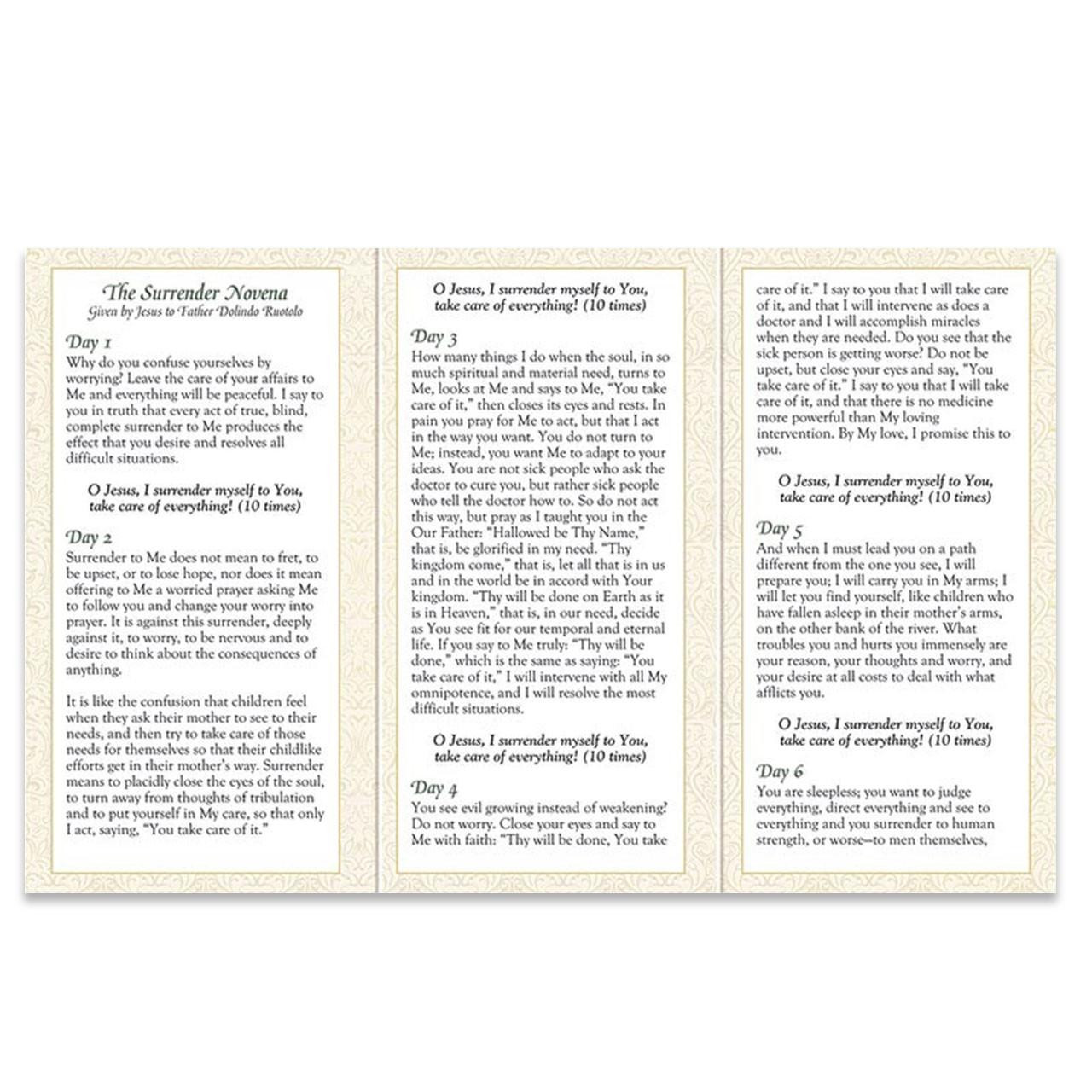 Inside of the Surrender Novena prayer pamphlet