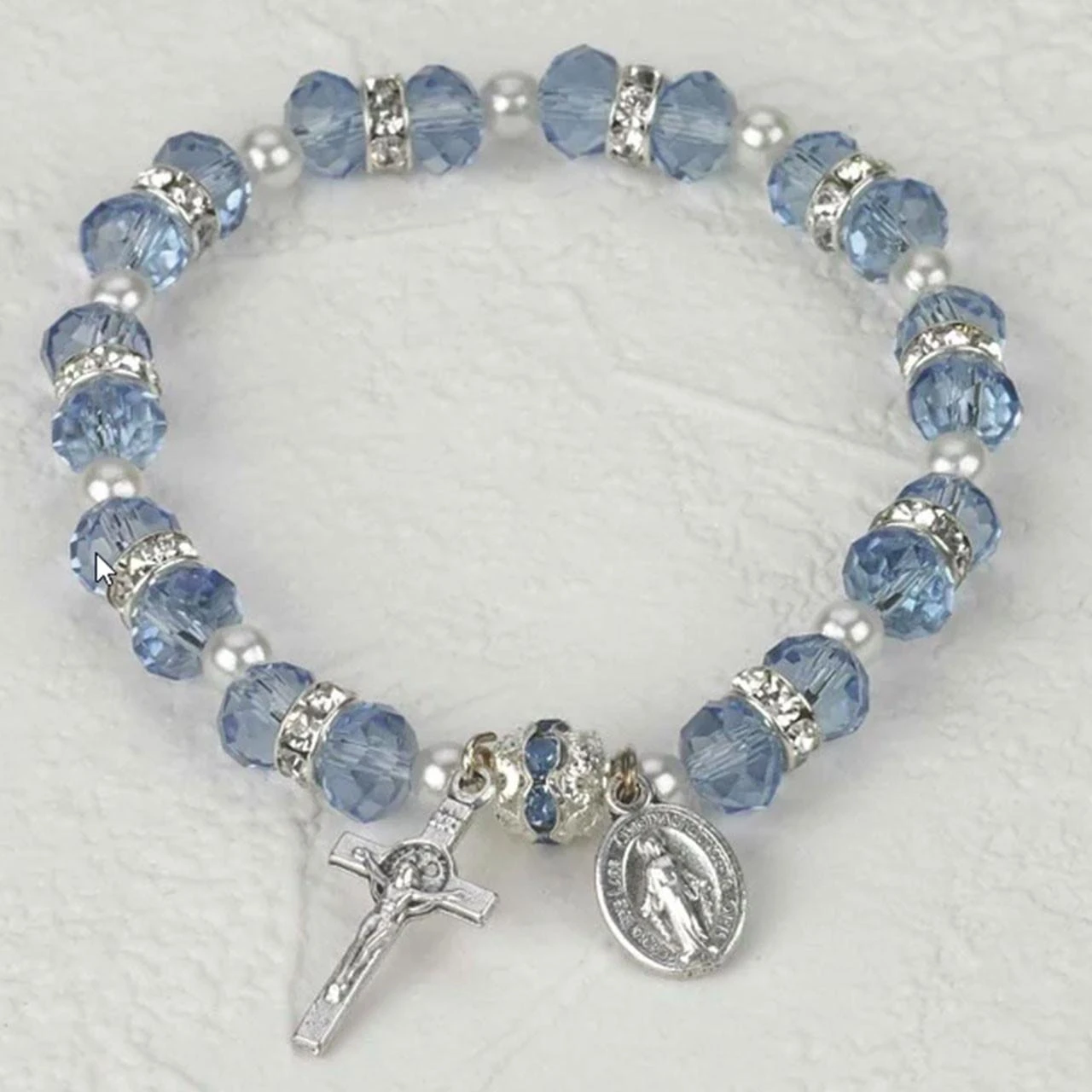 Blue Genuine Crystal Rosary Bracelet made in Italy