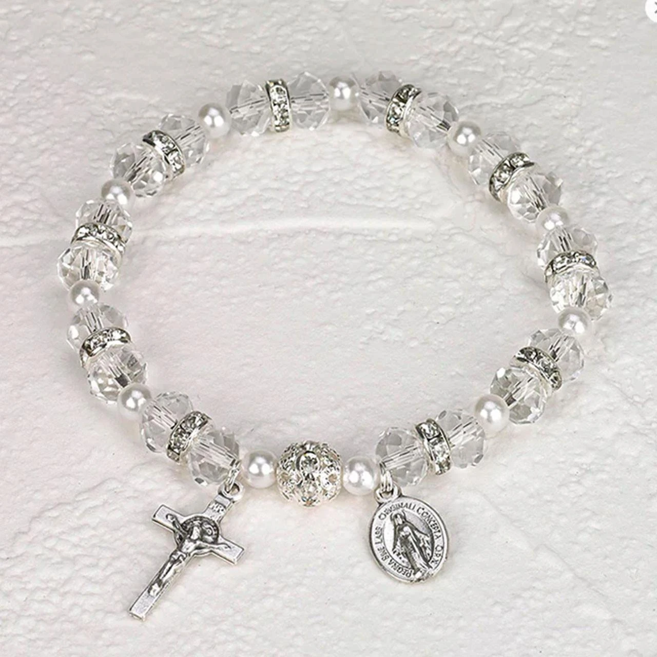 Clear Genuine Crystal Rosary Bracelet made in Italy