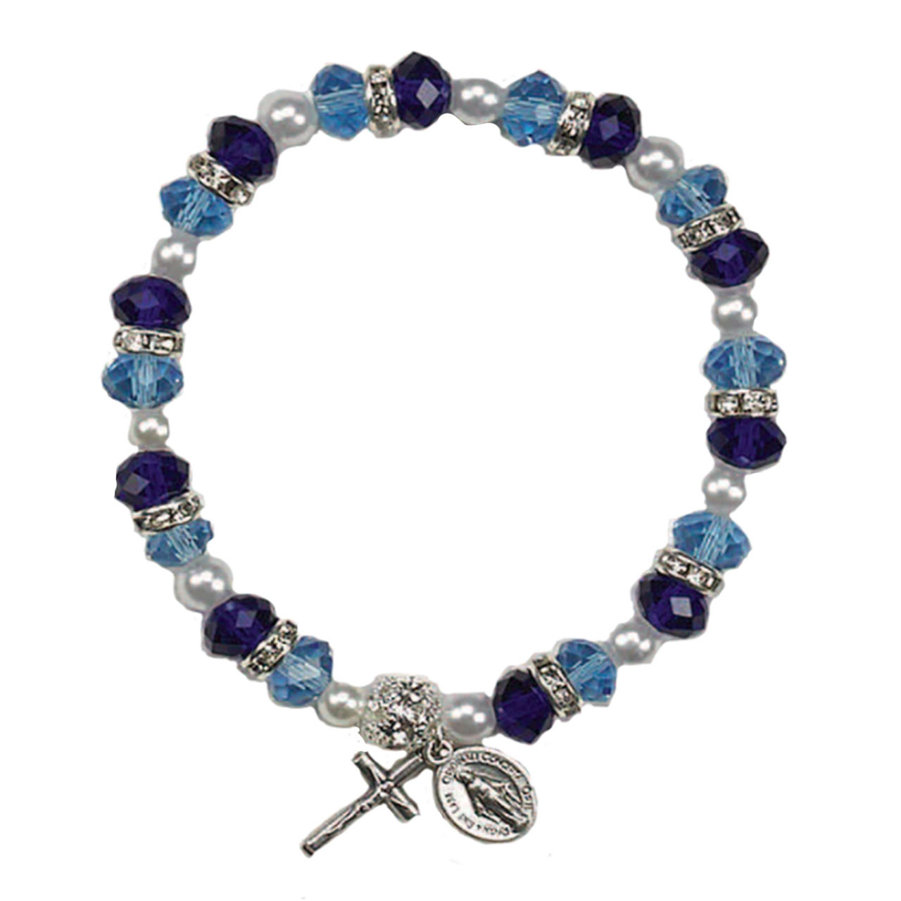 Light and Dark Blue Crystal Rosary Bracelet