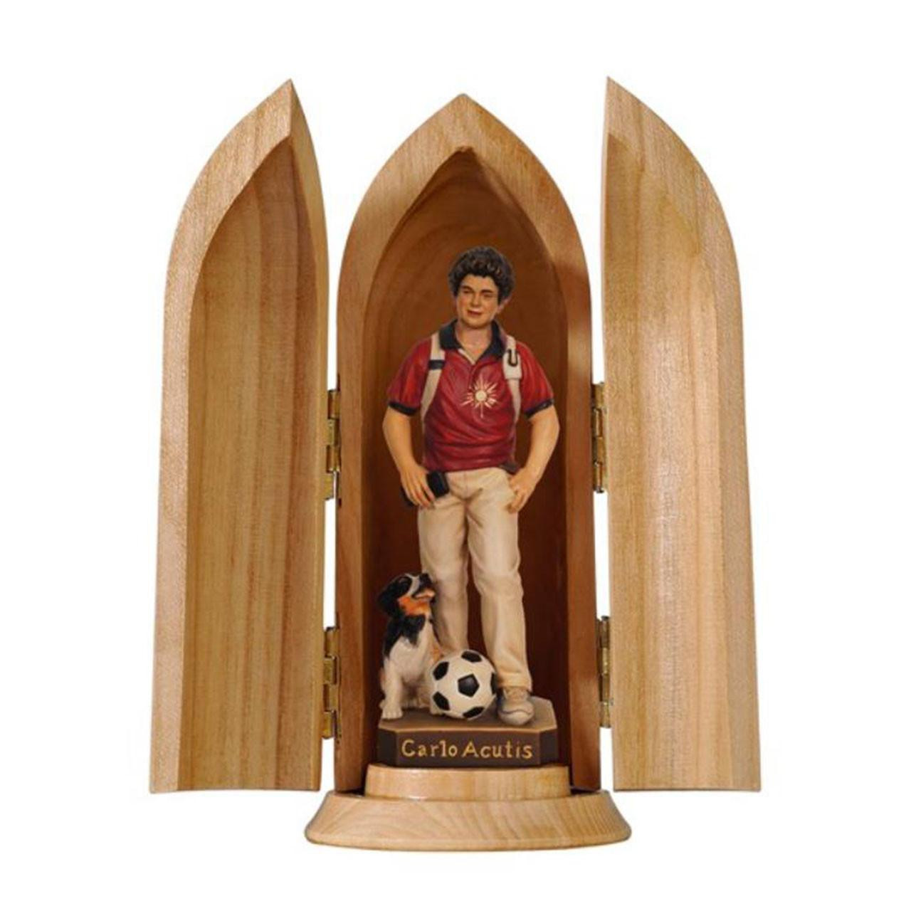 Pema Wood St. Carlo Acutis Statue in Niche