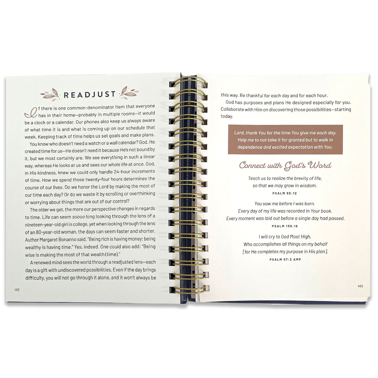 Devotional Crossword Puzzle Book showing the devotional message on Readjust one side and the scripture verses to inspire you on the other page