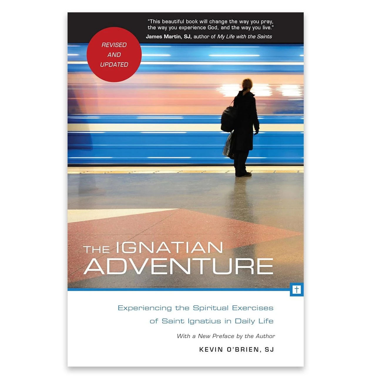 Front cover of the The Ignatian Adventure showing a woman standing in subway with fast train moving past