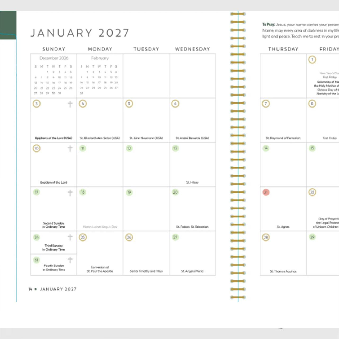 The monthly calendar in the Small Ascension 2027 Liturgical Planner