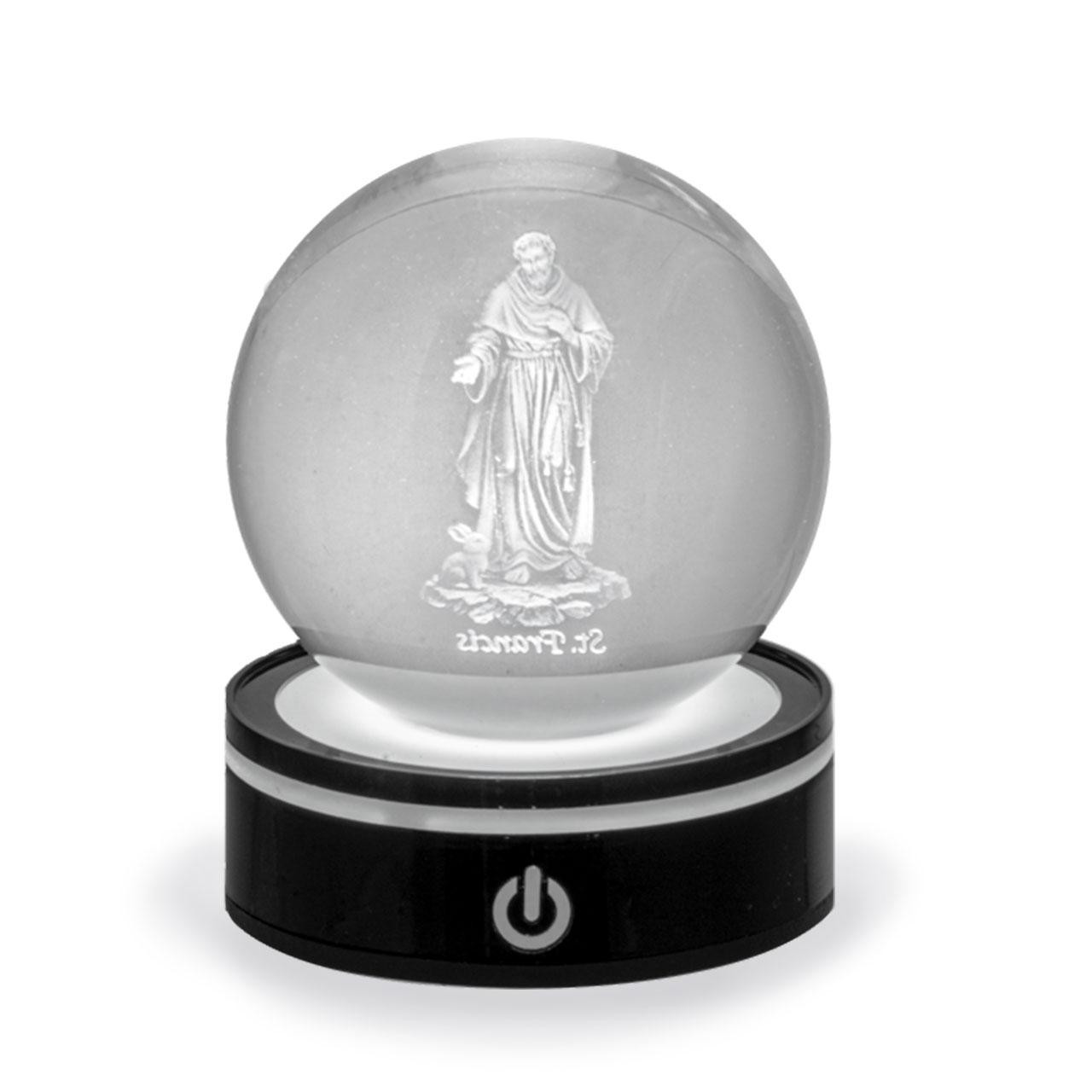 This picture shows the power button on the back of the black base of the St. Francis Orb Light.