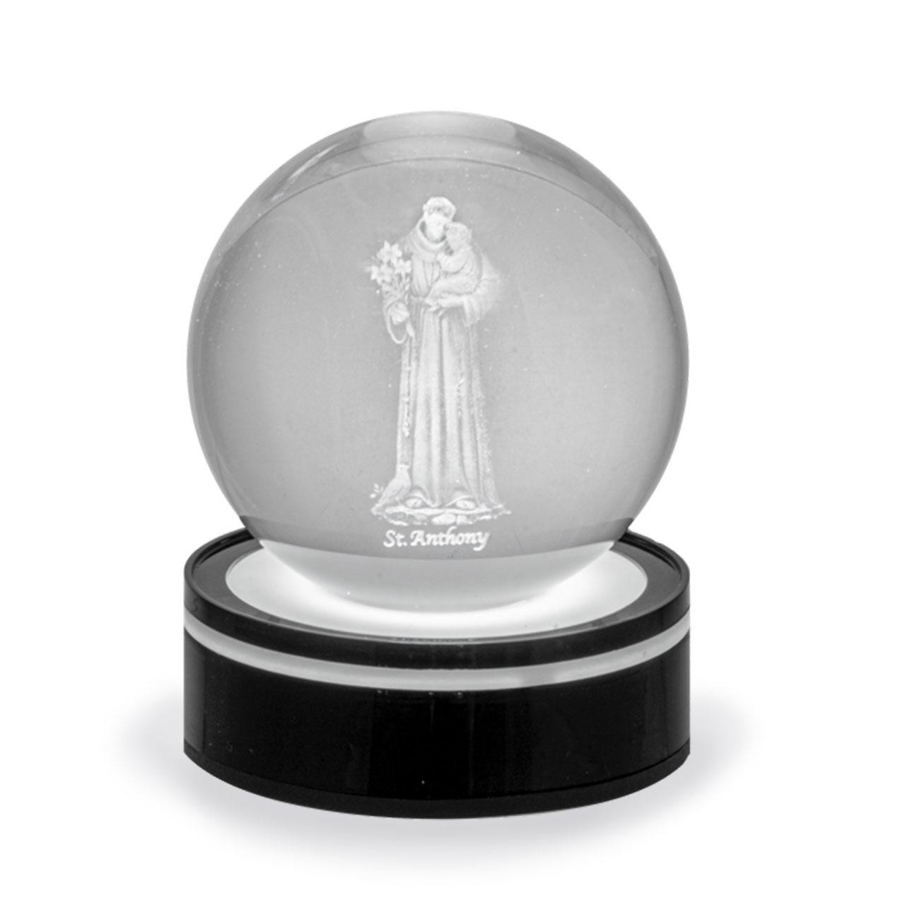 St. Anthony LED Orb Light that moves from a green to blue to red hue when the power is on.