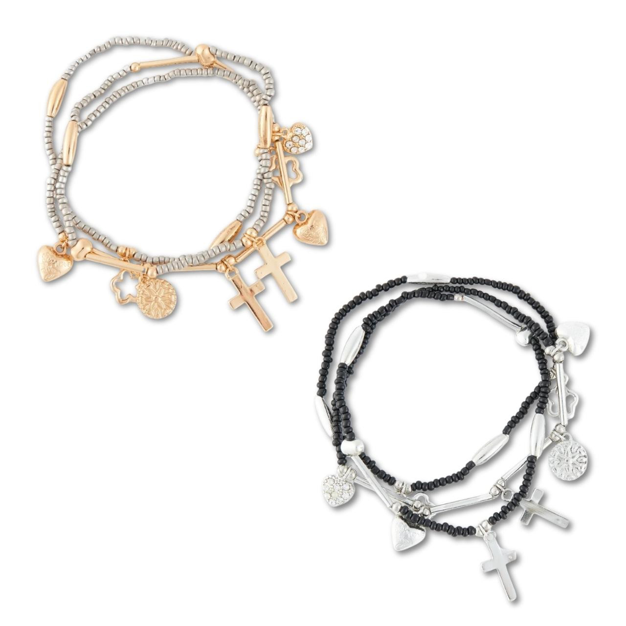 Beaded Charm Bracelet Set in Silver or Gold