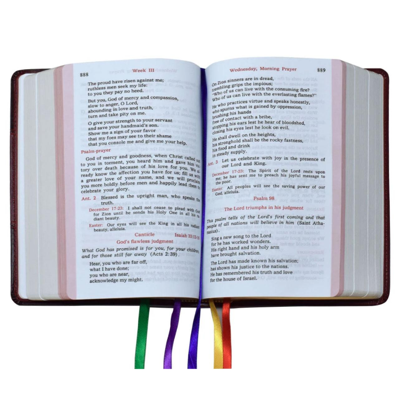 Two color printing shown on inside pages of the Book of Christian Prayer
