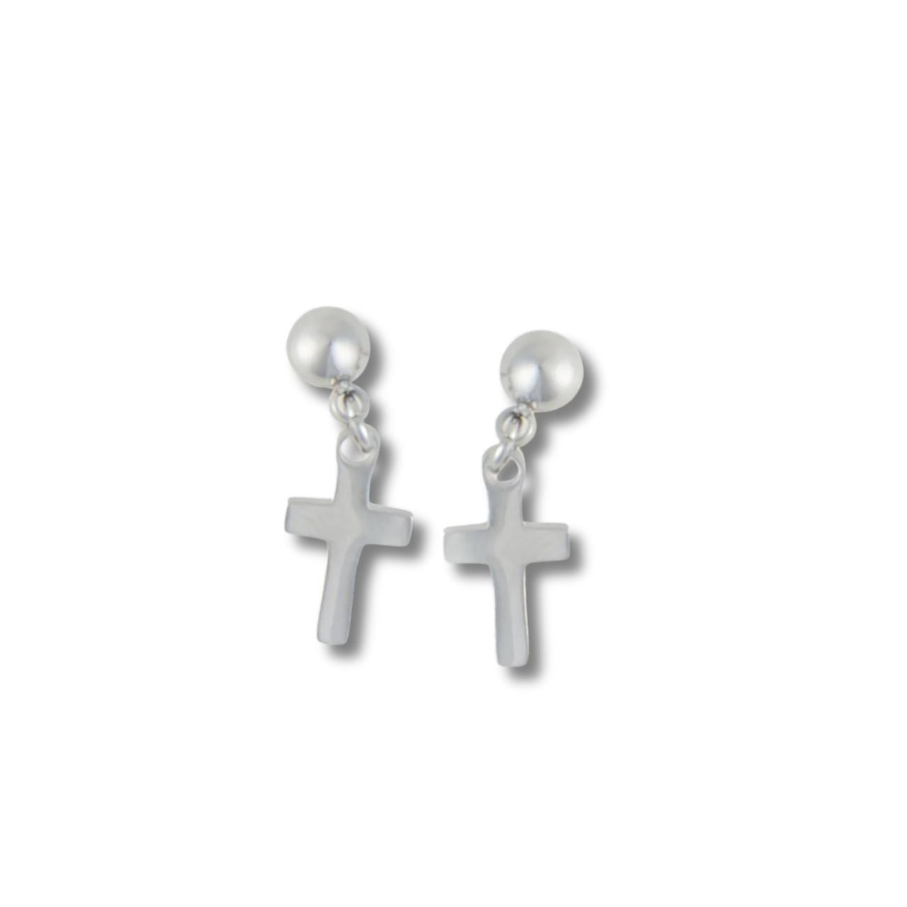 Waterproof Cross Earrings in Silver