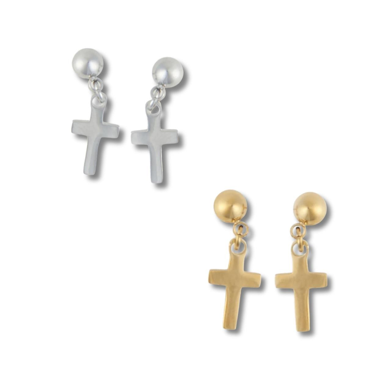 Waterproof Cross Earrings in Silver or Gold