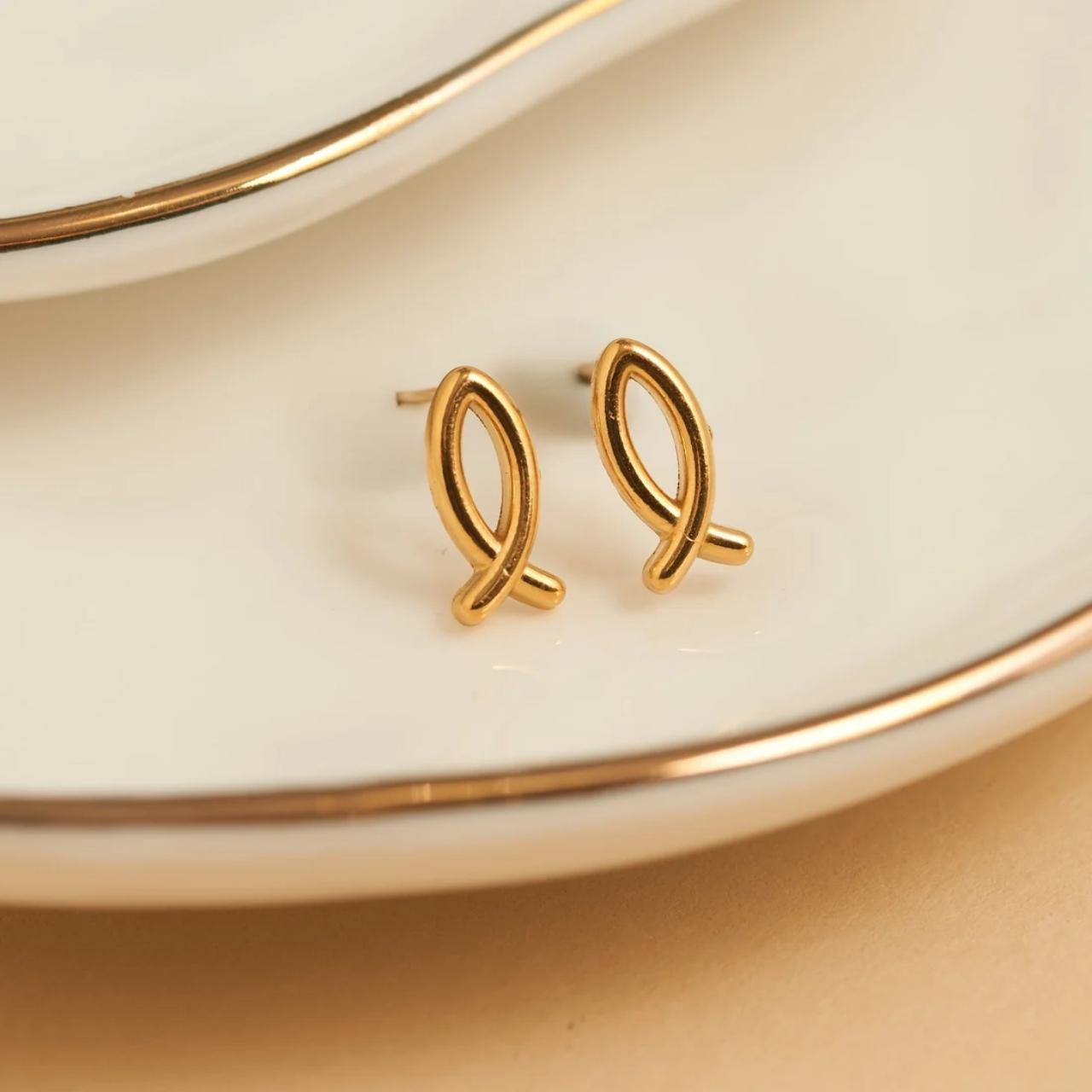 Waterproof Ichthys Earrings in Gold detail