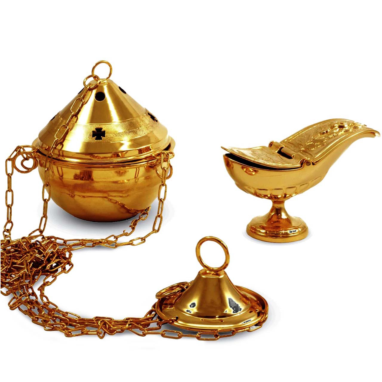 Censer and Boat w/Chain | Gold Tone
